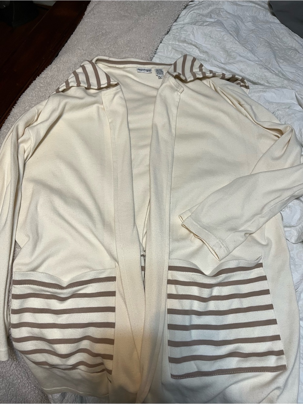 Vintage 90s Newport News Cream Cardigan with Tan Stripes